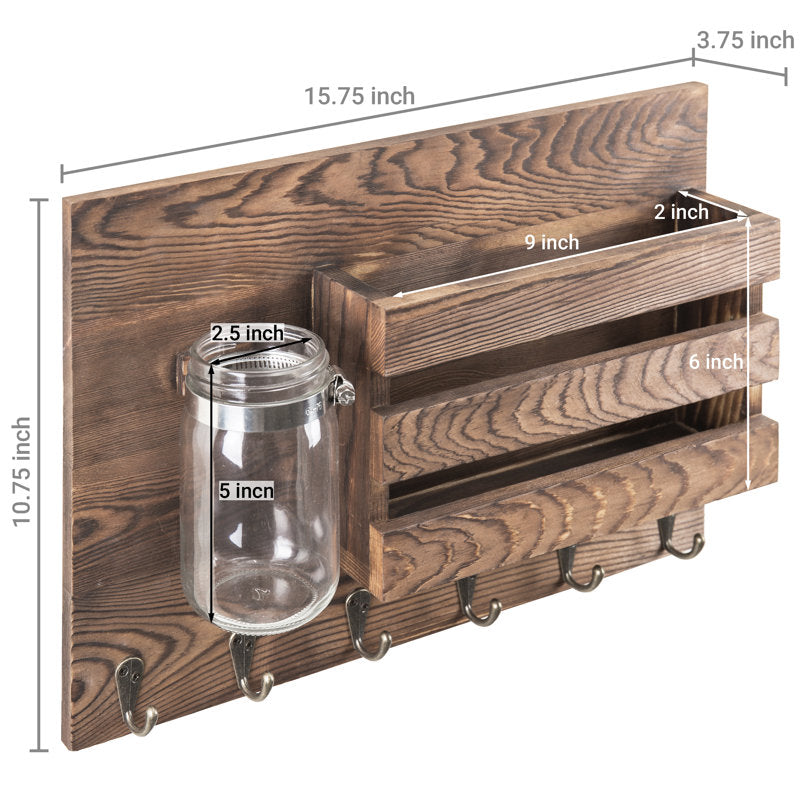 Farmhouse Key Holder With Mail Slot And Shelf, Rustic Wood Wall Mount Organizer For Keys
