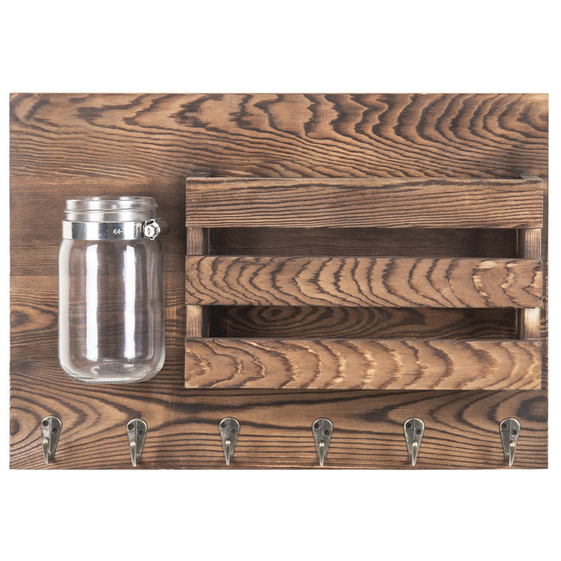 Farmhouse Key Holder With Mail Slot And Shelf, Rustic Wood Wall Mount Organizer For Keys