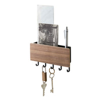 Rin Magnetic Wall Organizer, Key Hooks & Tray For Storage, Steel + Wood, Magnetic