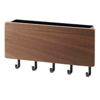 Rin Magnetic Wall Organizer, Key Hooks & Tray For Storage, Steel + Wood, Magnetic