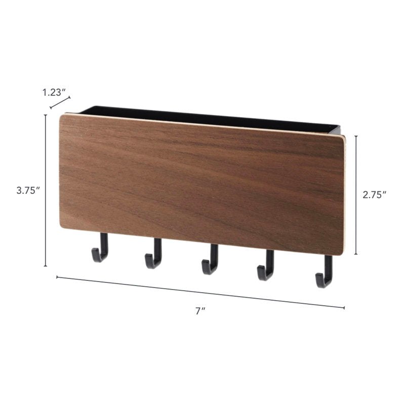 Rin Magnetic Wall Organizer, Key Hooks & Tray For Storage, Steel + Wood, Magnetic