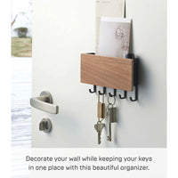 Rin Magnetic Wall Organizer, Key Hooks & Tray For Storage, Steel + Wood, Magnetic