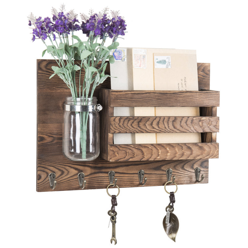 Coffelt Wall Mail Organizer with Key Hooks and Vase