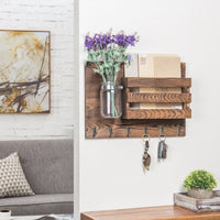 Coffelt Wall Mail Organizer with Key Hooks and Vase
