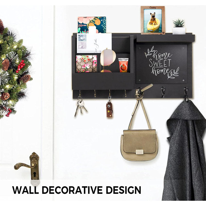 Solid Wood Wall Organizer with Key Hooks