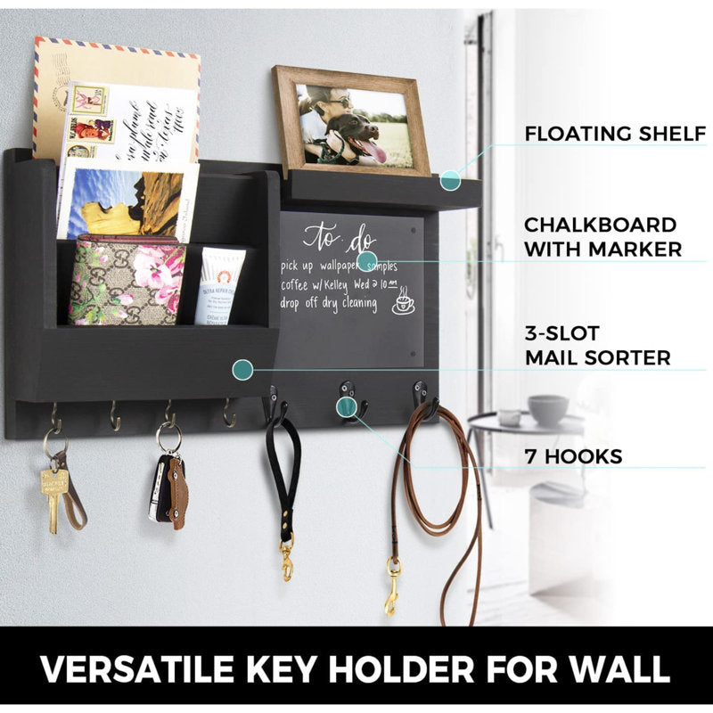 Solid Wood Wall Organizer with Key Hooks