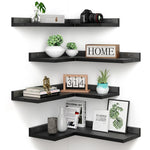 4-tier L-shaped Pine Wood Wall Shelf