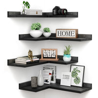 4-tier L-shaped Pine Wood Wall Shelf
