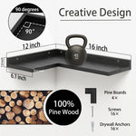 4-tier L-shaped Pine Wood Wall Shelf