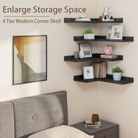 4-tier L-shaped Pine Wood Wall Shelf