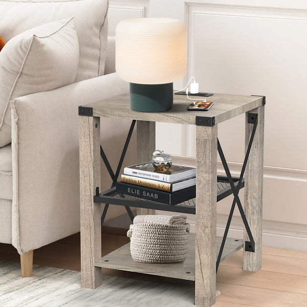 Eidelweiss Tall End Table with USB Ports and Open Shelves