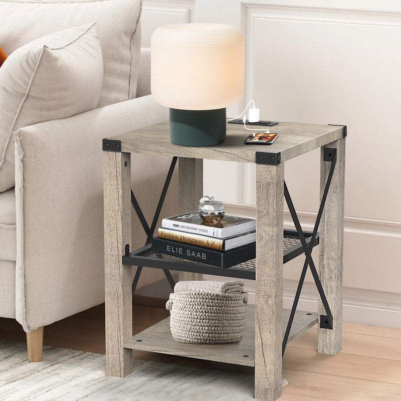 Eidelweiss Tall End Table with USB Ports and Open Shelves