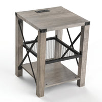 Eidelweiss Tall End Table with USB Ports and Open Shelves
