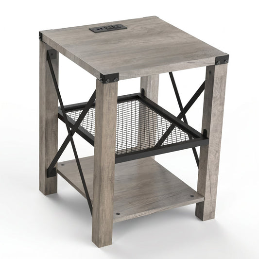 Eidelweiss Tall End Table with USB Ports and Open Shelves