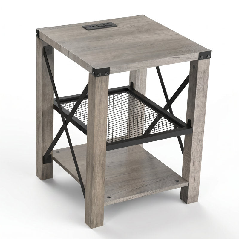 Eidelweiss Tall End Table with USB Ports and Open Shelves