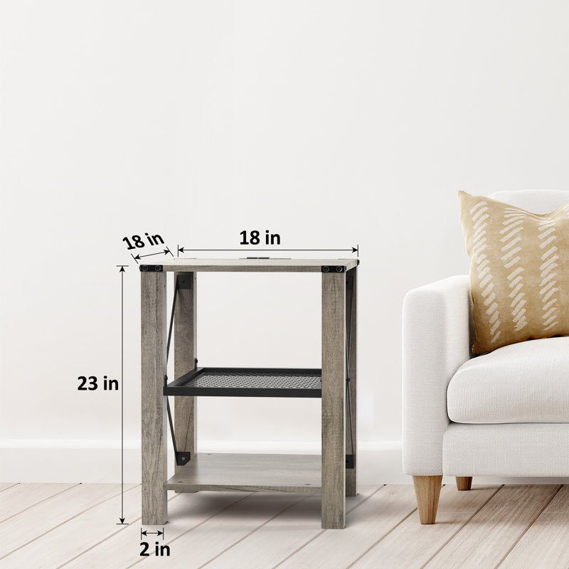 Eidelweiss Tall End Table with USB Ports and Open Shelves