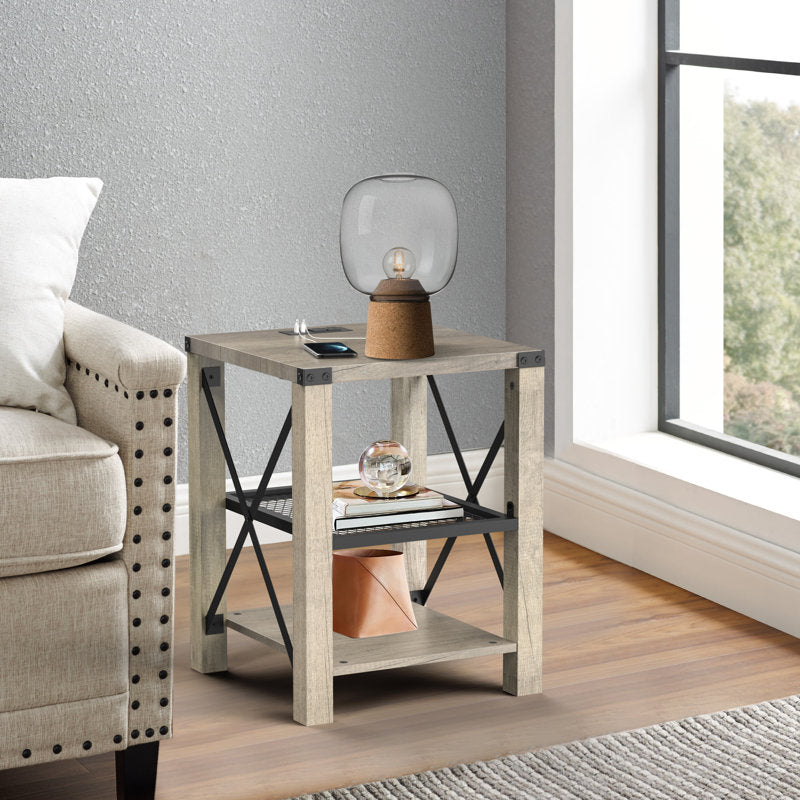 Eidelweiss Tall End Table with USB Ports and Open Shelves