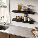 2-Piece 9.3" Extra Deep Wood Floating Shelves, Modern Design Wall Mount Display Shelves