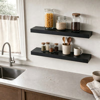 2-Piece 9.3" Extra Deep Wood Floating Shelves, Modern Design Wall Mount Display Shelves