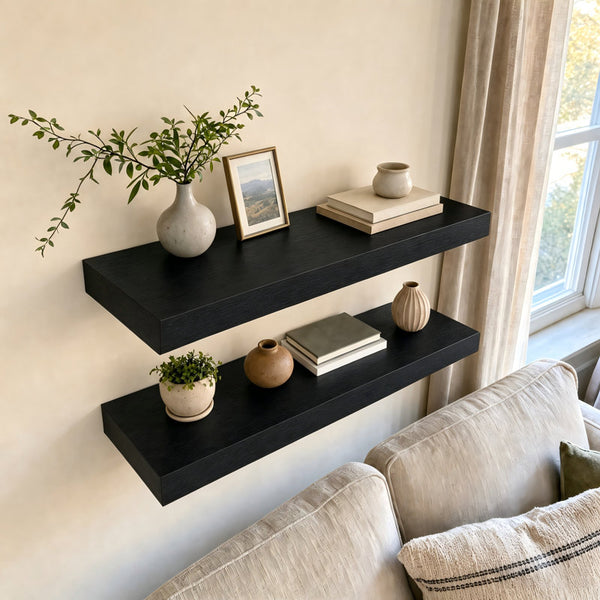 2-Piece 9.3" Extra Deep Wood Floating Shelves, Modern Design Wall Mount Display Shelves