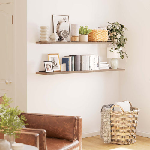 60 Inch Long Floating Bookshelf For Living Room, Hanging Shelves For Wall, Rustic & Boho