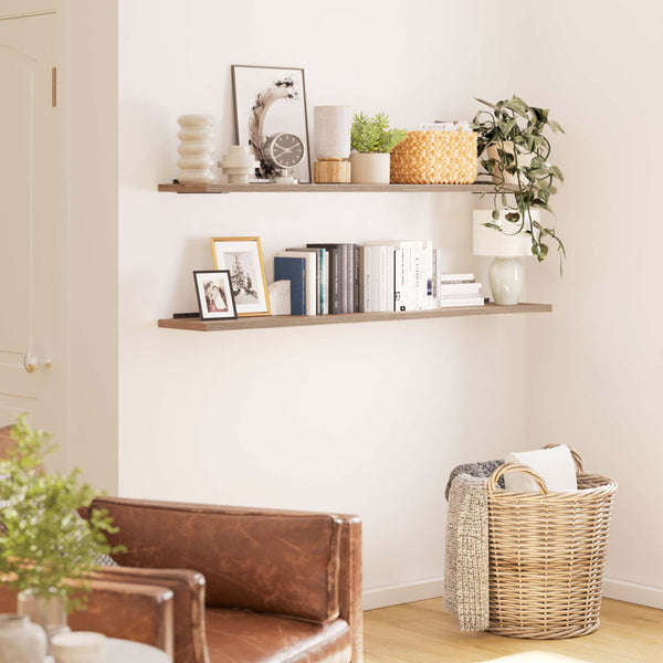60 Inch Long Floating Bookshelf For Living Room, Hanging Shelves For Wall, Rustic & Boho
