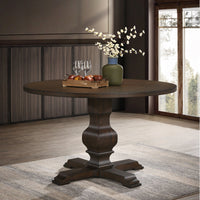Round Wood Pedestal Dining Table, Walnut & Black
