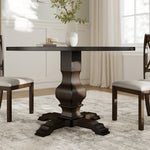 Round Wood Pedestal Dining Table, Walnut & Black