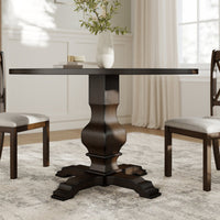 Round Wood Pedestal Dining Table, Walnut & Black