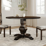 Round Wood Pedestal Dining Table, Walnut & Black