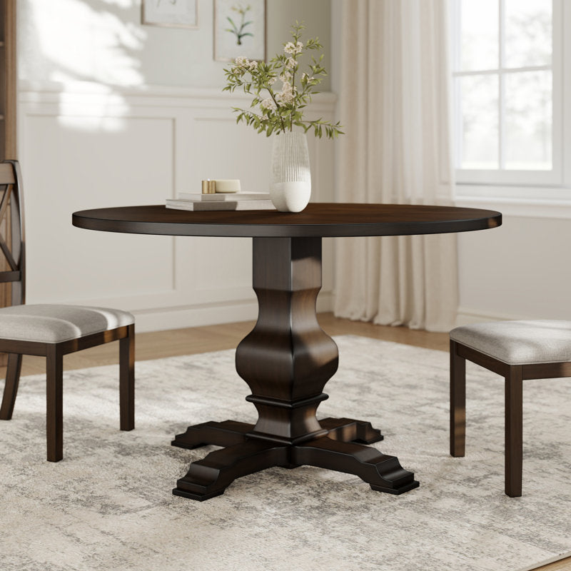 Round Wood Pedestal Dining Table, Walnut & Black