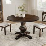 Round Wood Pedestal Dining Table, Walnut & Black