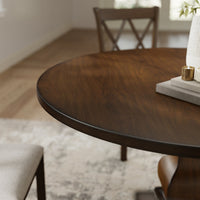 Round Wood Pedestal Dining Table, Walnut & Black