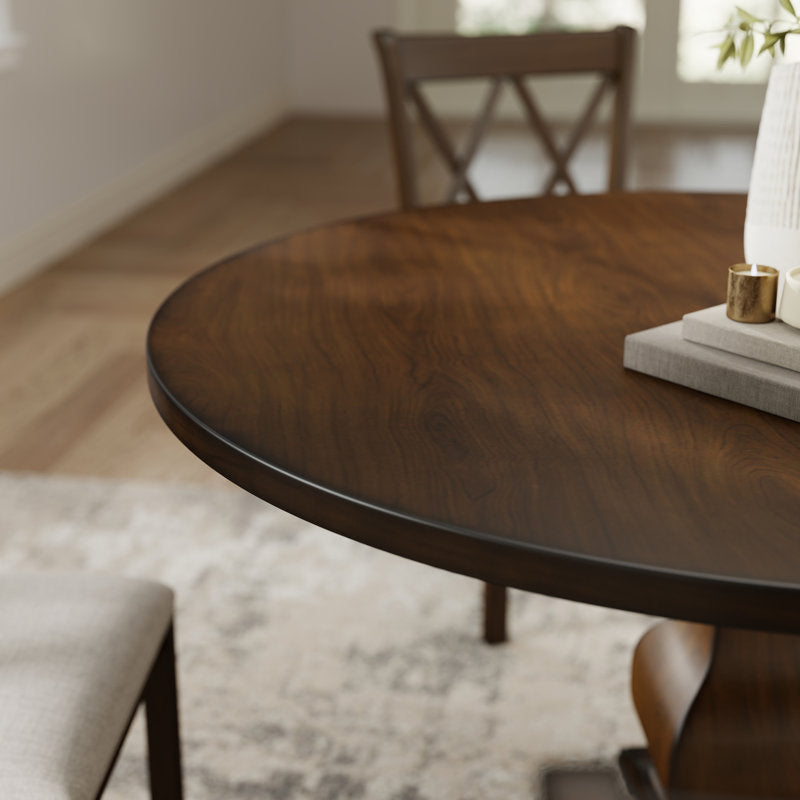 Round Wood Pedestal Dining Table, Walnut & Black