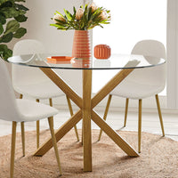 Jablon 39.4" Round Glass Top Metal Base Dining Table