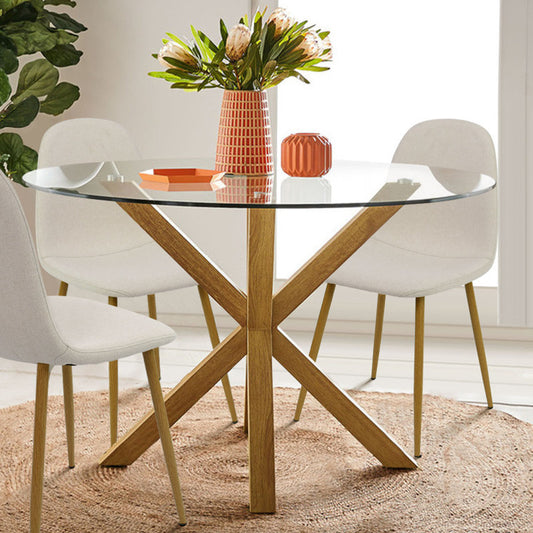 Jablon 39.4" Round Glass Top Metal Base Dining Table