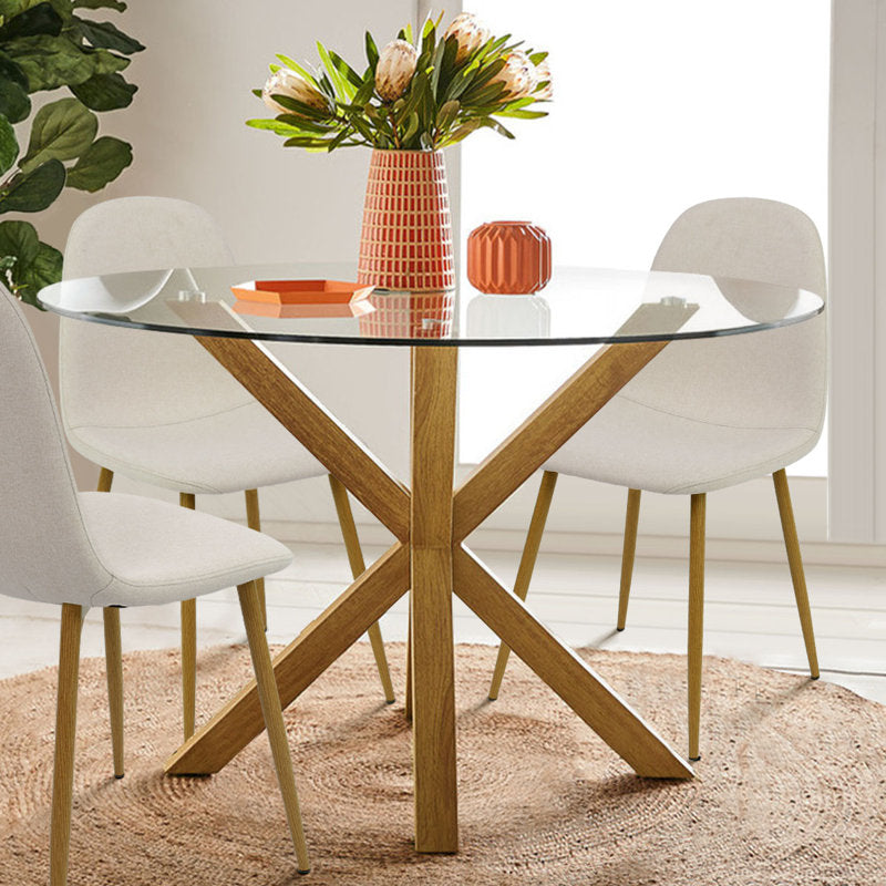 Jablon 39.4" Round Glass Top Metal Base Dining Table