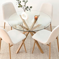 Jablon 39.4" Round Glass Top Metal Base Dining Table