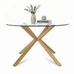 Jablon 39.4" Round Glass Top Metal Base Dining Table