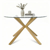 Jablon 39.4" Round Glass Top Metal Base Dining Table