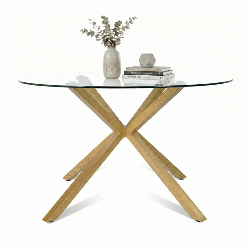 Jablon 39.4" Round Glass Top Metal Base Dining Table