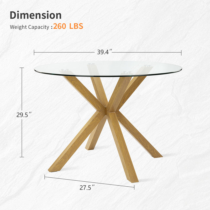 Jablon 39.4" Round Glass Top Metal Base Dining Table