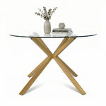Jablon 39.4" Round Glass Top Metal Base Dining Table