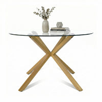 Jablon 39.4" Round Glass Top Metal Base Dining Table