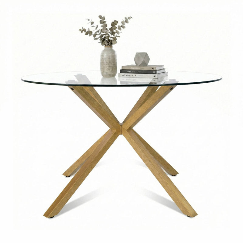 Jablon 39.4" Round Glass Top Metal Base Dining Table