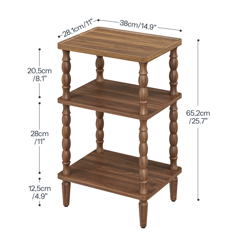 3-Tier Small End Table with Solid Wood Legs