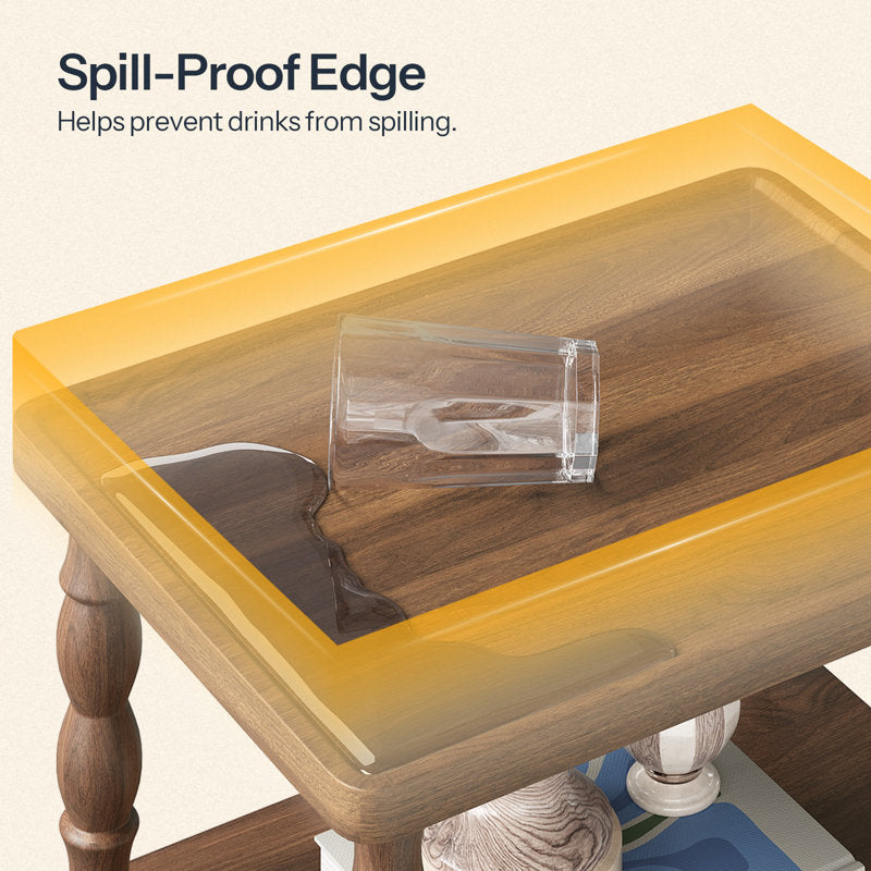 3-Tier Small End Table with Solid Wood Legs