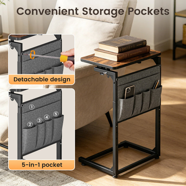 Adjustable Swivel C-Side Table with Height Control