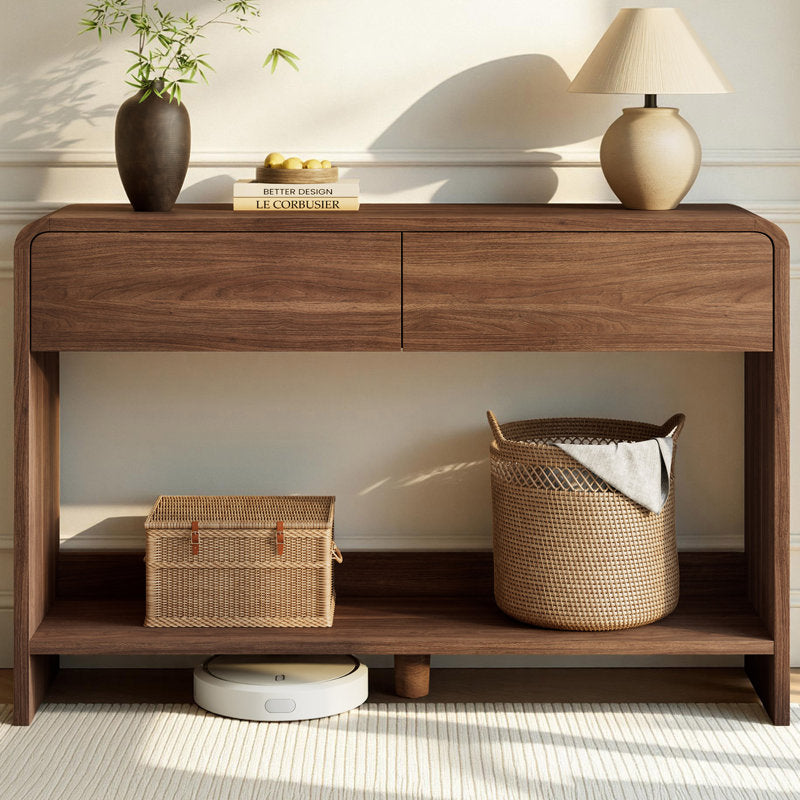 Dulane 45" Modern Console Table with 2 Drawers,Open Shelf ,Curved Edges,Black