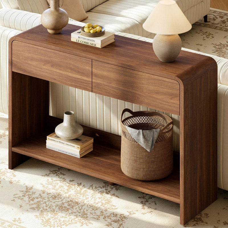 Dulane 45" Modern Console Table with 2 Drawers,Open Shelf ,Curved Edges,Black